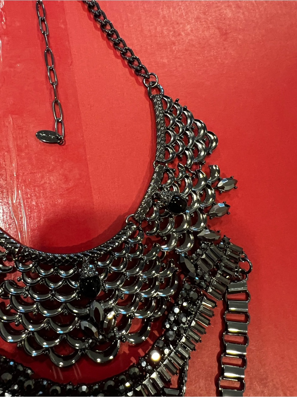 NWT Free People Only Dreaming Statement Black Gunmetal Bib Necklace - Picture 3 of 9